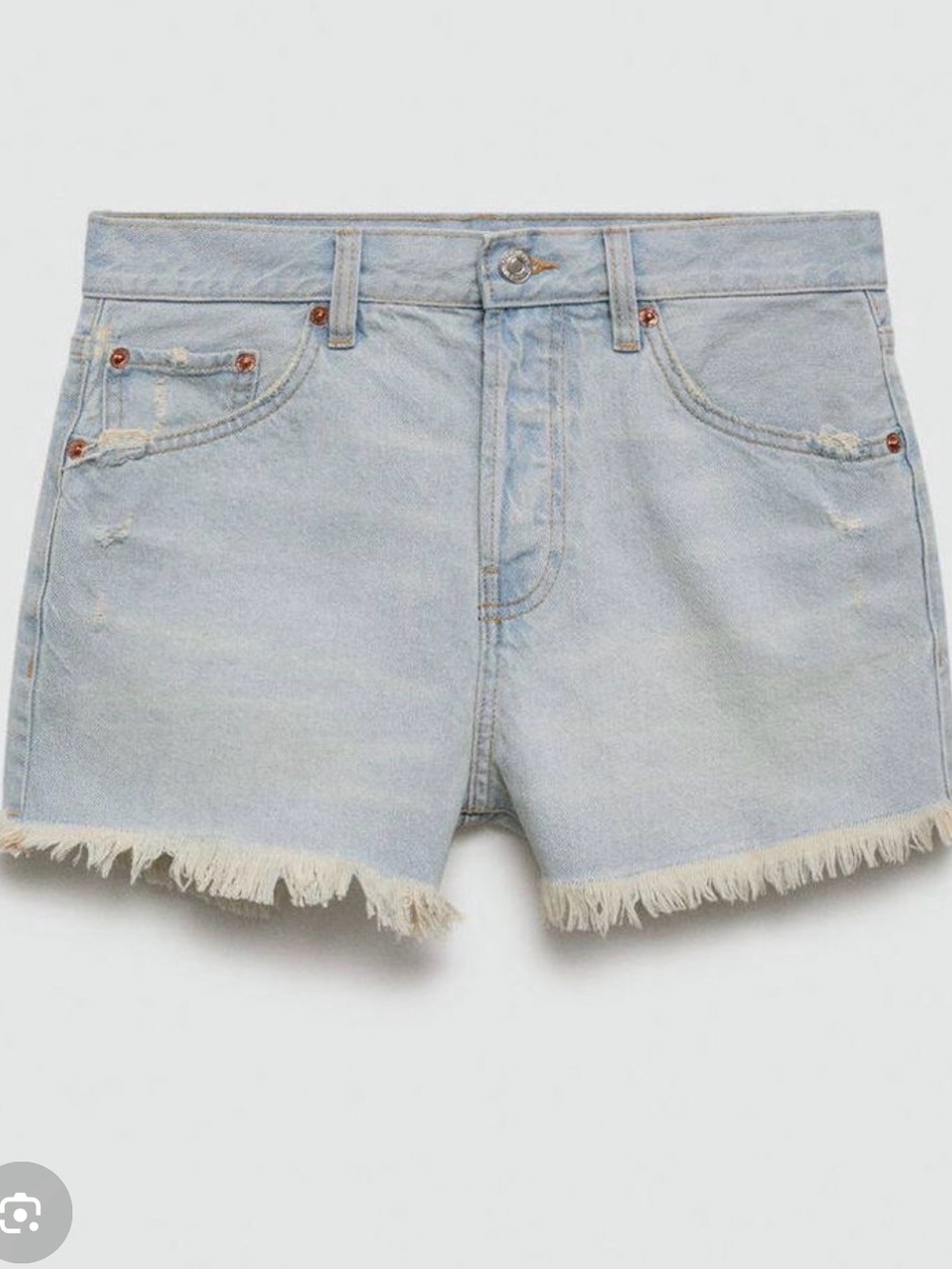 Mango Light Blue Denim Frayed Hem Women's Short